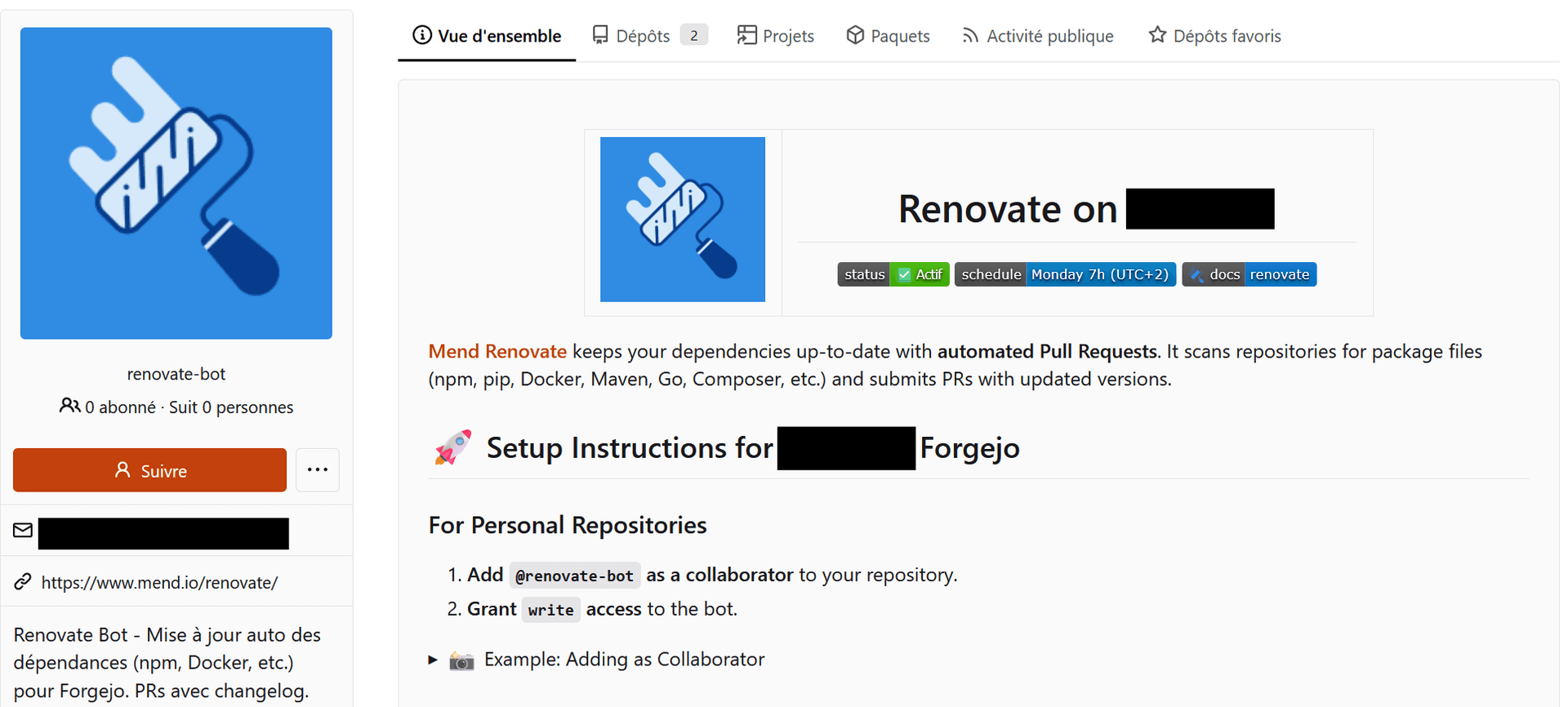 Pull Request Renovate dans Forgejo
